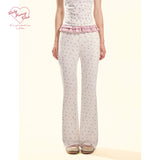 [GirlyFancyClub] Charming Floral* Comfortable Brushed Micro-Floral Long Pants for Outdoor and Home Wear
