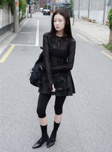 WRINKLE MESH CARDIGAN BLACK