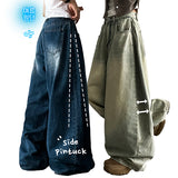 サイドピンタックサマーロングデニムワイドパンツ [Choose short and long]