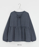 26SS★ [BAONHAUS] Lumie Check Ribbon Blouse
