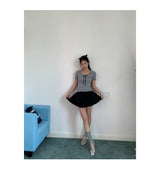 ribbon frill sweet short-sleeved knitwear