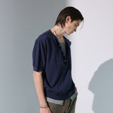 unveil henley neck layerd knit navy