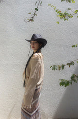 FRINGE V-NECK KNIT TOP (BEIGE)