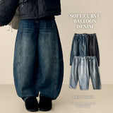 Jian Curve Slit Baggy Balloon Wide Denim Pants