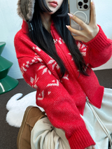 スノーフラワーカラーノルディックツーウェイジッパーニットジップアップ❤🖤🤎🩶🤍5カラー