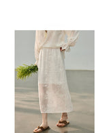 Lace embroidered slit straight skirt