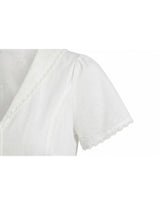 Vivielle Lace Ribbon Shirring V-Neck Blouse White