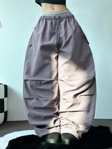 INSIDE FLEECE❤NYLON PARACHUTE POCKET PALE COLOR LONG PANTS💜🖤🩶3COLOR