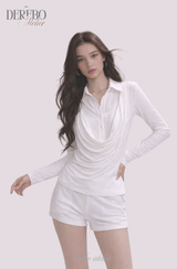 リリーシャーリングシャツロングスリーブトップス