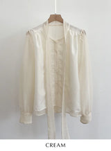 Cave Pearl Tie Puff Blouse