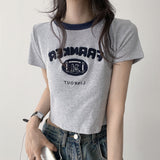 フランカー フラッフィー レタリング ネック カラーリング クロップ ショートスリーブ Tシャツ (3 colors)