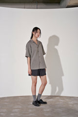 ヘリンボーンリネンレイラード 1/2 シャツ (Black)