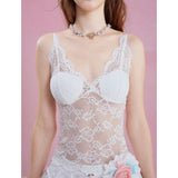 [GirlyFancyClub] Pure Desire White Hollow-out Inner Camisole Corset V-neck Slim Fit with Bra Pads Lace Camisole