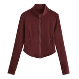 Velvet Collar Slim Round Zip-Up