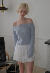 C EYELET RIBBON TIED T_LIGHT BLUE