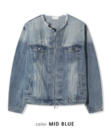 (UNISEX) No-Collar Over Denim Jacket
