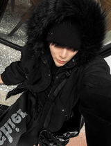 Deep Black Semi-Crop Fur Silver Winter Jumper Jacket - Deep Black