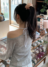 See-through Boat Neck Linen Knit (6color)