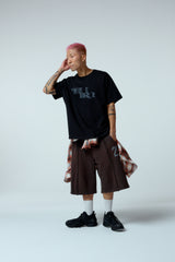 EEERRR Distorted ロゴ オーバークロップフィットTシャツ (ブラック)