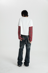 SEXXDEVIL "I LOVE 3EX"レッド プレイド レイヤードTシャツ