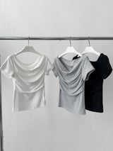 ハンドシャーリングオフショルダースパンデックス半袖Tシャツ