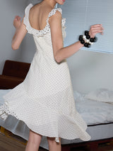 rirri 25SS New Arrival Polka Dot Slim-Fit Resort-Style Flounce Hem Dress