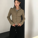 フェモビンテージハイネックカラーボタンコットンジャケット