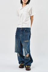 (W) ノアリボンハーフシャツ (2color)