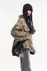 Pana over hooded check padded shirt