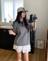 Luke Color Matching Stripe Rugby Sweatshirt
