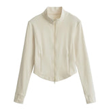 Velvet Collar Slim Round Zip-Up