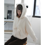 ポンポンファーボールニットフーディー