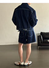 [SET UP가능] Stitch half denim pants(2color)