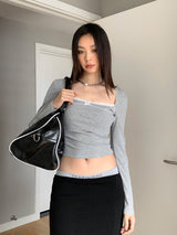 レディースクエアネックロングスリーブtシャツ