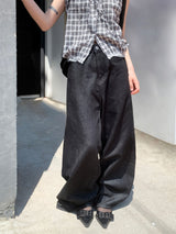 Tuck-On Back Button Wide Fit Selvage Denim Long Pants (2 colors)
