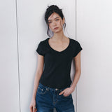 C 90S ラインVネック半袖Tシャツ_ブラック