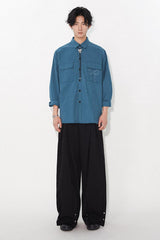 Solid color bowknot embroidered lapel design loose retro pocket shirt