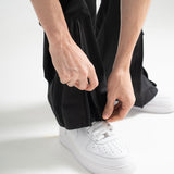 Poly Cotton RIB Track Zip Pants - BLACK