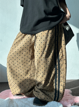 KOREAN/HIGH QUALITY 🤎 TRACK DOT WIDE SEMI BALLOON LONG PANTS 🤎🖤🐣💚 - 6 COLORS