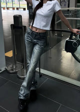 ロングDウォッシュドストレートフレアデニム