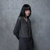 FRINGE STRIPE CARDIGAN: GREY