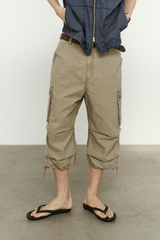 ヴィンテージ ミリタリー カプリ カーゴパンツ(Washed Beige)