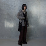 SLASHED CHECK HOODIE: BROWN