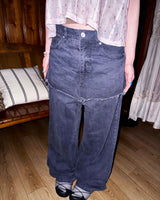 (2color) Frayed Raw-Edge Skirt Layered Pants