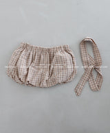 Checkered Belt Set Pumpkin Balloon Miniskirt