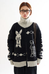 Rabbit knit zip-up sweater