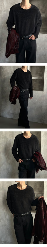 [UNISEX] ベルベットラウンドカッティングニット (4color)