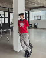 Grain Stud Washed Wide Denim Pants