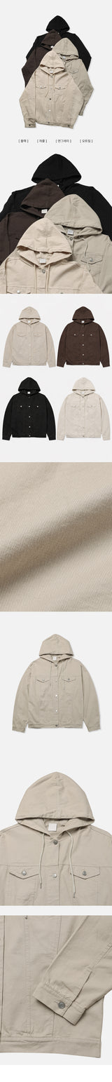 Maro Cotton Pocket Button Hooded Jacket