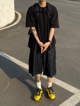 Linen Carpenter denim half pants 2C